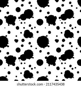 Black blots on a white background,seamless pattern,texture for fashion design,wallpaper,fabric and tiles.Vector illustration