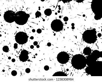 Black blots, stains and splashes on white background. Template to create a dirty grunge effect. Vector illustration