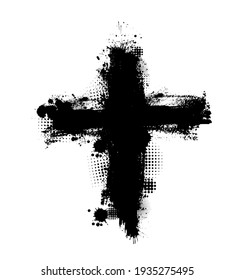 Black blotted cross. Vector illustration