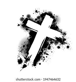 Black blotted cross. Vector illustration