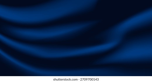  Black blue abstract background. Silk satin. Curtain, drapery. Shiny fabric. Dark. Wavy soft pleats. Navy blue elegant luxury background. Liquid wave effect. Gradient. Christmas. Festive. 