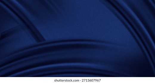  Fondo abstracto azul negro. Satén de seda. Cortina, cortinas. Tejido brillante. Oscuro. Pliegues suaves ondulados. Fondo de lujo elegante azul marino. Efecto de onda líquida. Gradiente. Navidades. Festivo.     