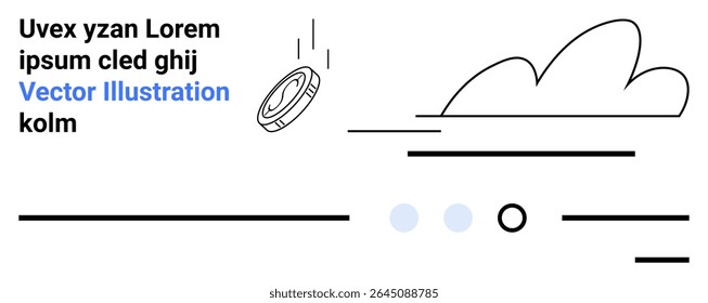 Linhas abstratas pretas e azuis, uma moeda e uma nuvem desenhada. Ideal para temas abstratos, simplicidade, design moderno, minimalismo, arte digital, web design e landing pages. Página inicial