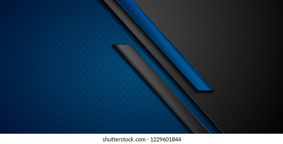 Black and blue abstract tech geometric background. Vector corporate design