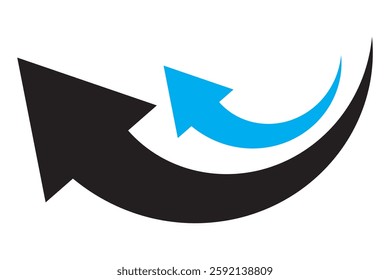 Black  and Blue arrow icon on transparent background. Flat style arrow icon for your website, design, logo, app, UI., curved arrow sign.