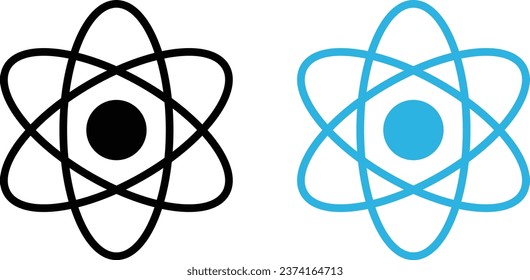 Vector de ícono de átomo negro y azul aislado en fondo blanco