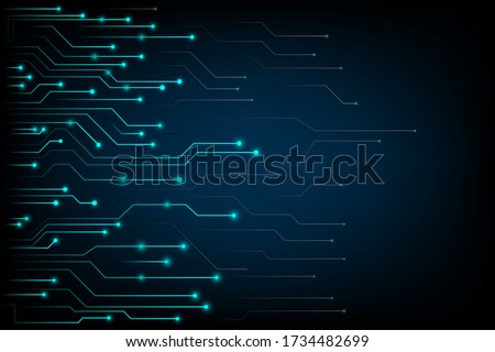 The black and blue background has the power of advanced technology that shows a glowing blue electric circuit board which has a current flowing in the system.