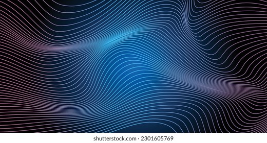 Fondo negro y azul y onda de línea 