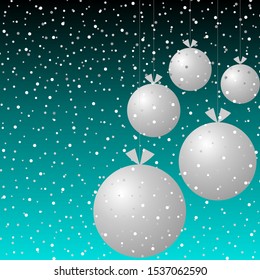 Black and blue background with silver balls and confetti. Merry Christmas and Happy New Year.