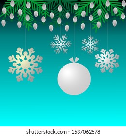Black and blue background with silver Christmas decorations. Branches Christmas tree with silver holiday lights. Merry Christmas and Happy New Year.