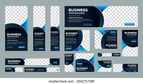 Black and Blue banner design web template Set, Horizontal header web banner. Modern Gradient Blue cover header background for website design, Social Media Cover ads banner, flyer, invitation card