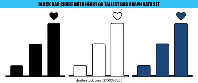Black and blue bar chart with hearts on tallest bars