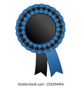 Black and blue blank award rosette with ribbon