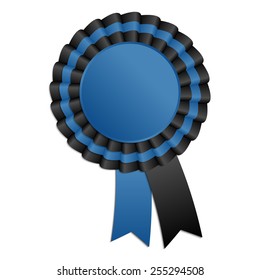 Black and blue blank award rosette with ribbon