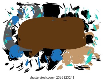 Black, blue and brown graffiti speech bubble. Abstract modern Messaging sign street art decoration, Discussion icon performed in urban painting style.