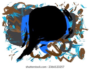 Black, blue and brown graffiti speech bubble. Abstract modern Messaging sign street art decoration, Discussion icon performed in urban painting style.