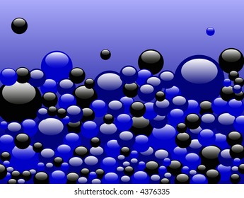 Black and Blue Bubbles rising on a Blue background - Ideal background or backdrop