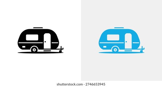 Caravana de remolque camper negra y azul
