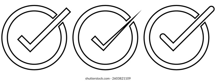 Black and Blue check marks icon set. It includes approved, yes, right, accept, green, and more icons. Vector illustration sign. Check Mark Icon Set, Editable Stroke. check mark outline icon. EPS 10. 