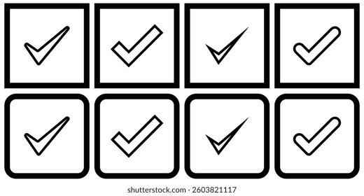 Black and Blue check marks icon set. It includes approved, yes, right, accept, green, and more icons. Vector illustration sign. Check Mark Icon Set, Editable Stroke. check mark outline icon. EPS 10. 