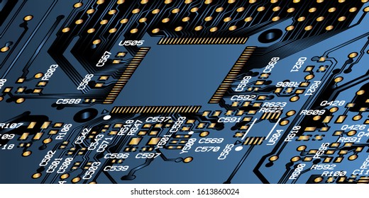 Black, blue circuit board (PCB) with no components fit (Macro)