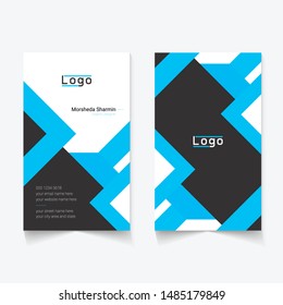 black and blue color business card, portrait style, international size