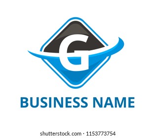 black and blue color circular square box get slice into half logo graphic design with modern clean style for technology industry company with initial type letter g on it