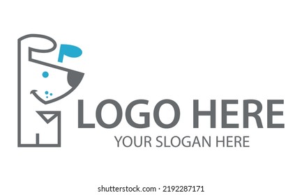 Black and Blue Color Line Art Dog Cartoon Logo Design