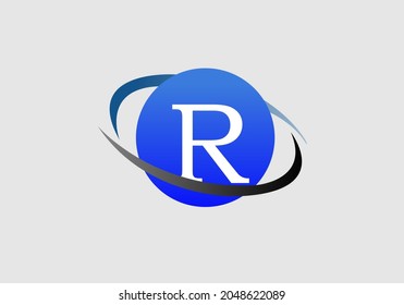 Black and blue color of R initial logo design