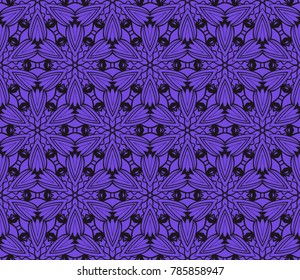 black blue color seamless geometric ornament in floral style. vector illustration