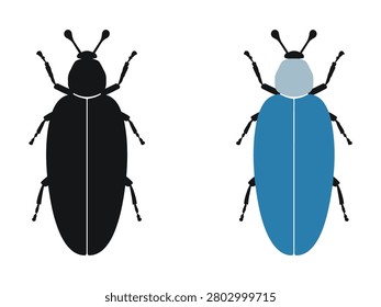 Black and blue colored beetle insects with antennas on white background