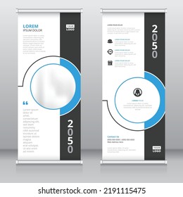 Black And Blue Colored Simple Retractable Banner Design Template, Pull Up Banner, Standee Template, X-banner Template	