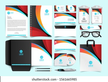 Black and blue Corporate Stationery Template Design Kit. Branding Template Editable Brand Identity pack with digital elements. Vector company style for brandbook and guideline. EPS 10