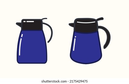 Black and blue cute simple beverage thermos in flat vector illustration art design 