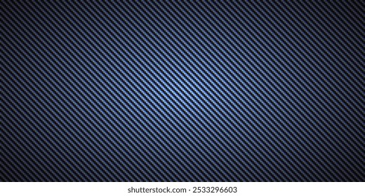 Ilustração de vetor de padrão de textura sem costura de fibra de carbono diagonal preta e azul. Tecido têxtil, afinação de carro ou pano macro sem costura kevlar fundo de textura crisscross.