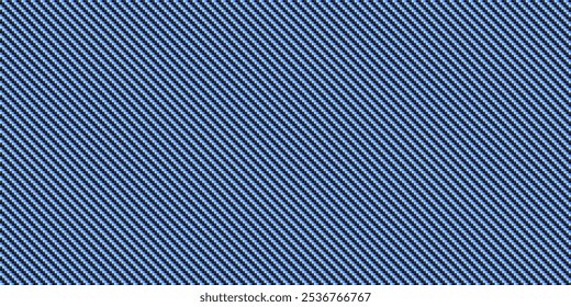 Ilustração de vetor de padrão de textura sem costura de fibra de carbono diagonal preta e azul. Tecido têxtil, afinação de carro ou pano macro sem costura kevlar fundo de textura crisscross.