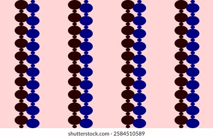 black and blue dot chain link on pink background with seamless repeat as bead curtain pattern, replete image design for fabric printing