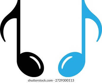 Símbolos musicais de oitava nota em preto e azul sobre fundo branco