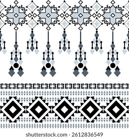 Black and blue ethnic boho seamless pattern. Tribal pattern. Folk motif. Geometric Native American pattern. Navajo style. For textiles, wallpaper, pottery, elaborate borders, and tiles. 