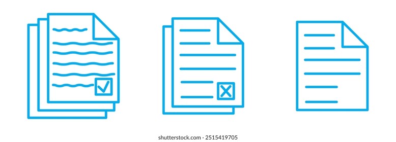 Conjunto de iconos de archivo negro y azul . Icono de documento Vector. Icono de papel.