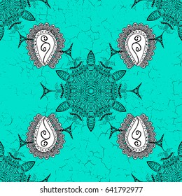 Black blue floral ornament in baroque style. Dark element on blue background. Black Wallpaper on texture background.Damask pattern repeating background.