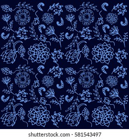 black blue floral vector texture, painted flowers, wedding card, vintage style