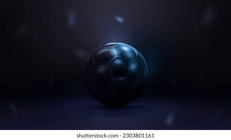 Black and blue football ball on dark background