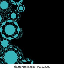 Black and Blue Geometric Border. Mandala background. Winter ornament. 
