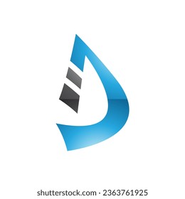 Black and Blue Glossy Curved Strip Shaped Letter D Icon on a White Background