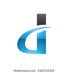 Black and Blue Glossy Curvy Pointed Letter D Icon on a White Background