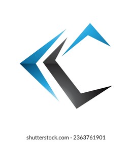Black and Blue Glossy Letter C Icon with Pointy Tips on a White Background
