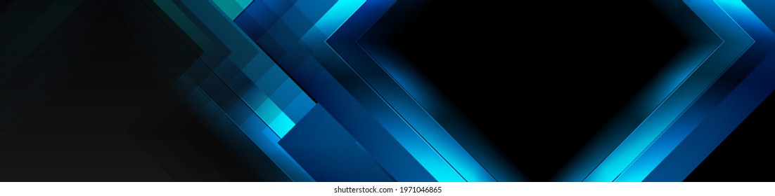 Black and blue glossy stripes abstract tech geometric background. Vector banner design