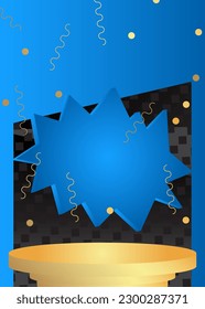Black, Blue and Gold product display. Mockup cylinder pedestal podium. Abstract stage showcase for presentation. Realistic vector Futuristic room, Sci-fi minimal geometric forms.
