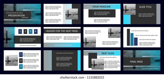 Black, Blue Gradient, Elements On White And Gray Background. Business Marketing Advertising Presentation Template, Annual Report, Flyer Banner. PowerPoint